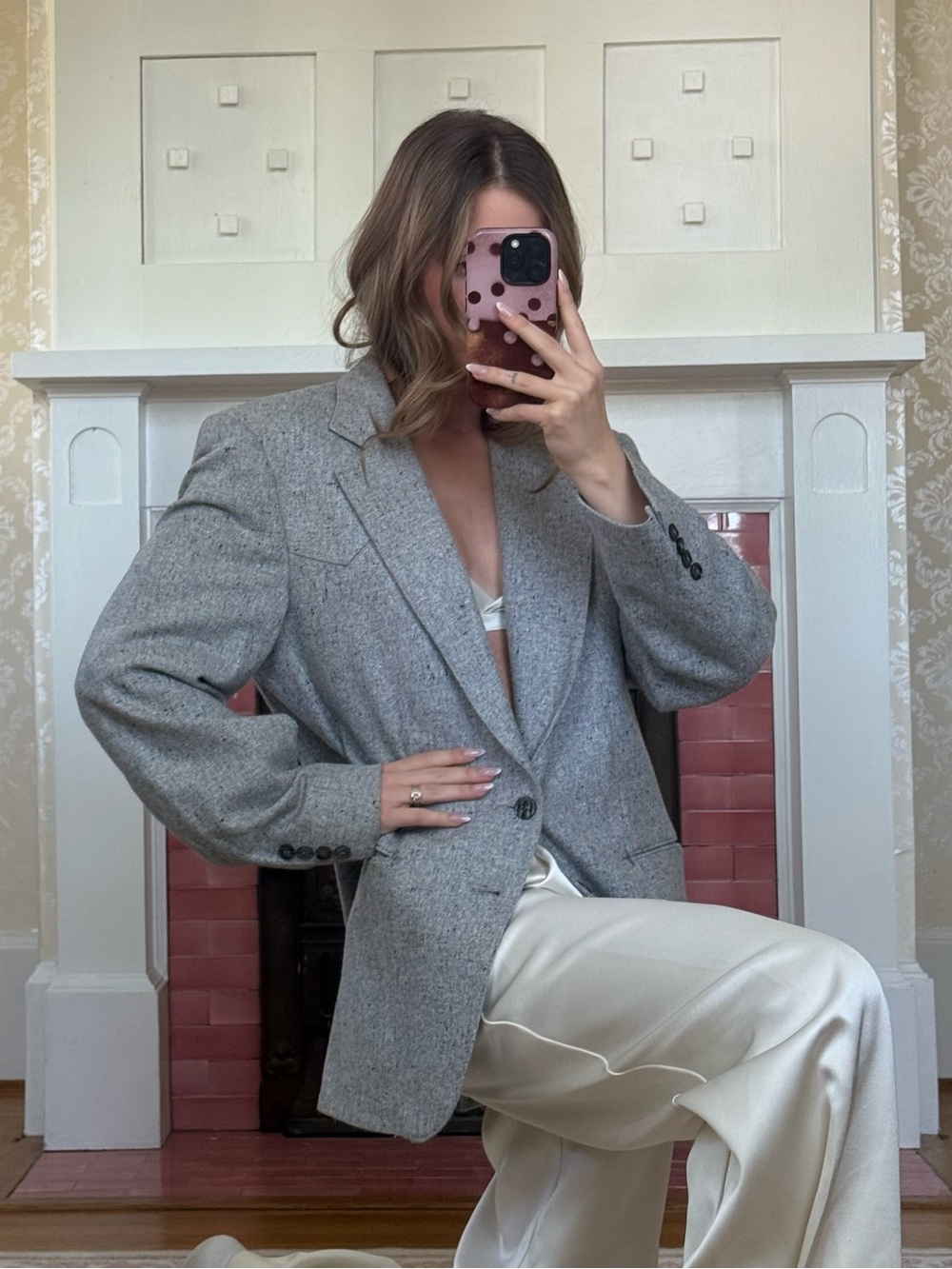 Oversized Classic Gray Wool-Blend Blazer Jacket